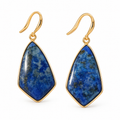 Elegant blue geometric dangle earrings with stone detail and gold-tone fashion jewelry design