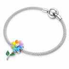 Colorful sunflower 925 sterling silver beaded bracelet with floral charm for women