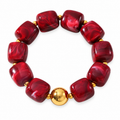 Geometric beaded bracelet with red acrylic beads and stainless steel details for women