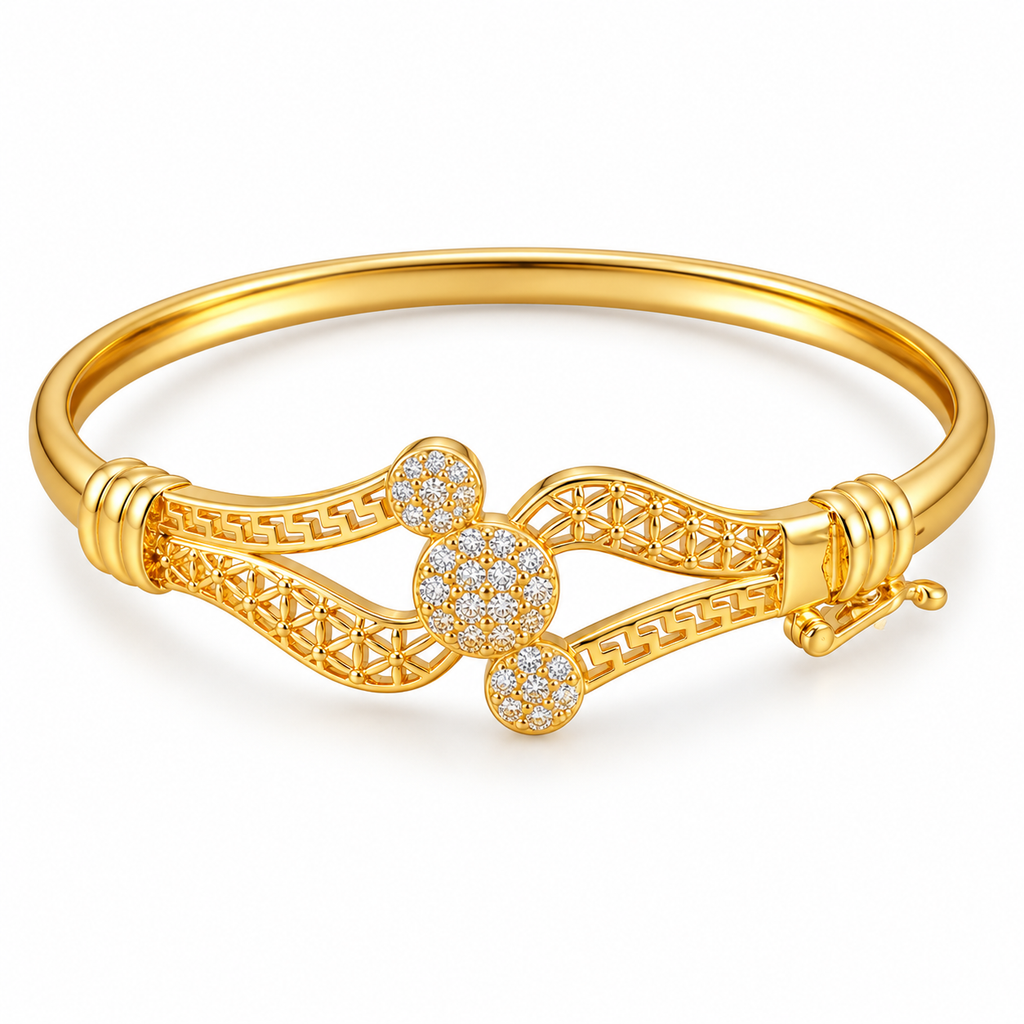 Gold tone geometric cubic zirconia bracelet with elegant design for women