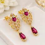 Heart crystal drop earrings with gold-tone finish and rhinestone fashion jewelry design