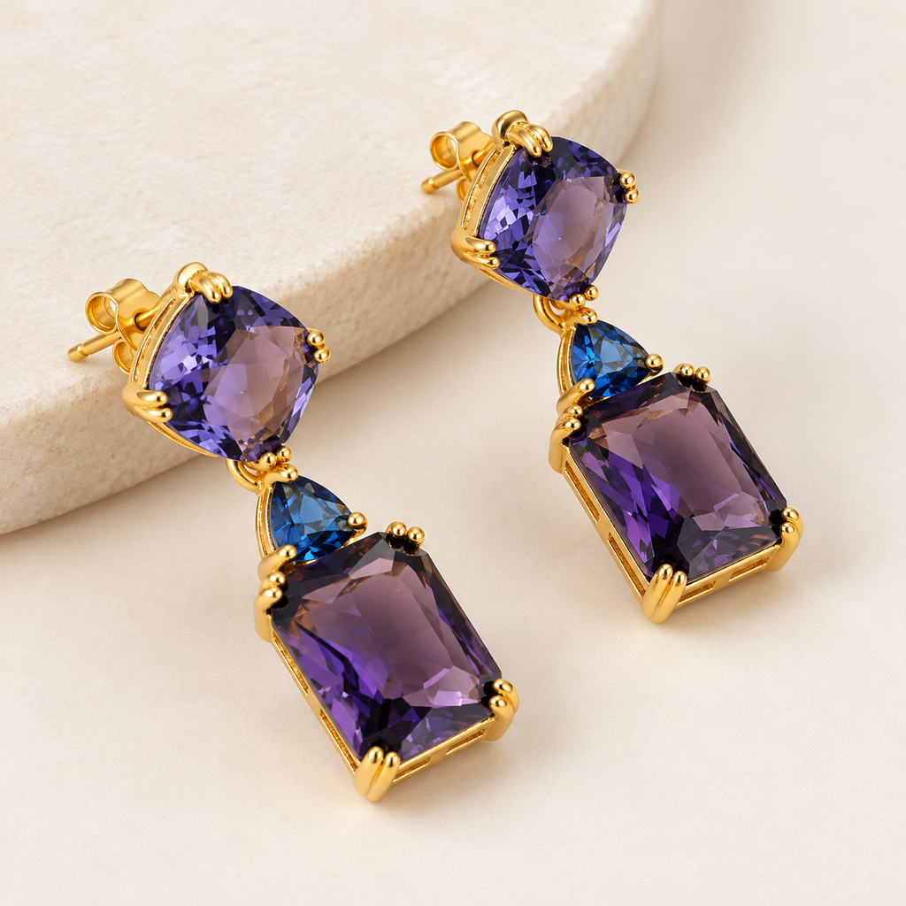 Purple crystal statement earrings with elegant drop design for women fashion jewelry