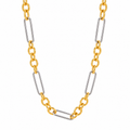 Two tone stainless steel chain necklace with gold and silver geometric link design for women