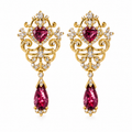 Vintage heart crystal dangle earrings with rhinestone details and decorative drop design