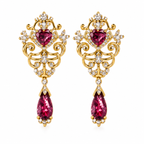 Vintage heart crystal dangle earrings with rhinestone details and decorative drop design